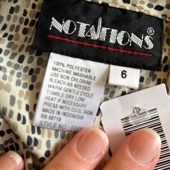 Vintage Long Sleeve Button Up Blouse Top Abstract Print Neutral Career - Picture 5 of 5